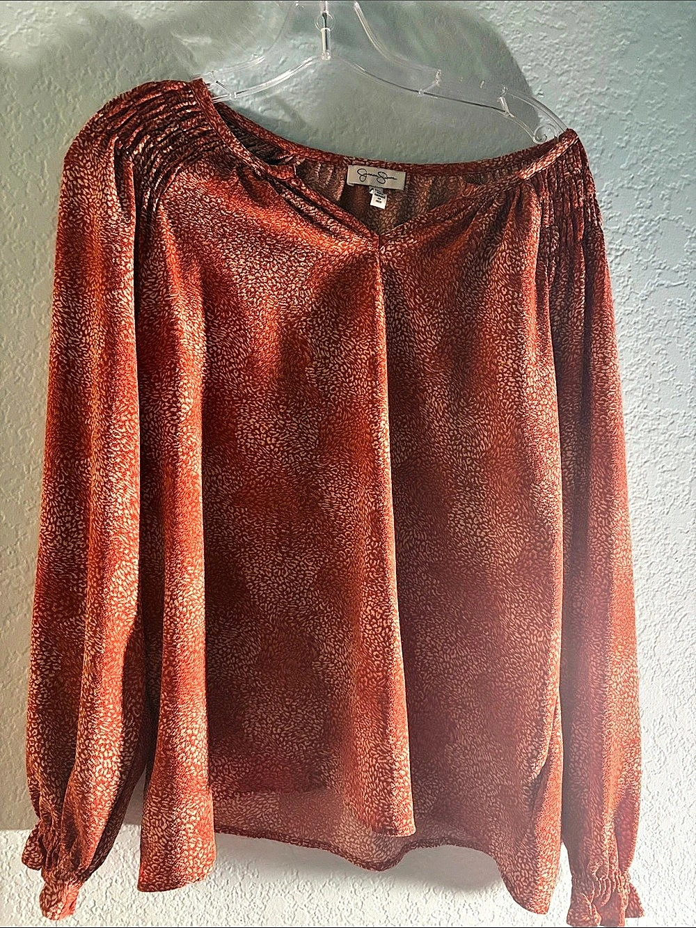 Jessica Simpson Animal Print Blouse in Orange & Brown Size Medium